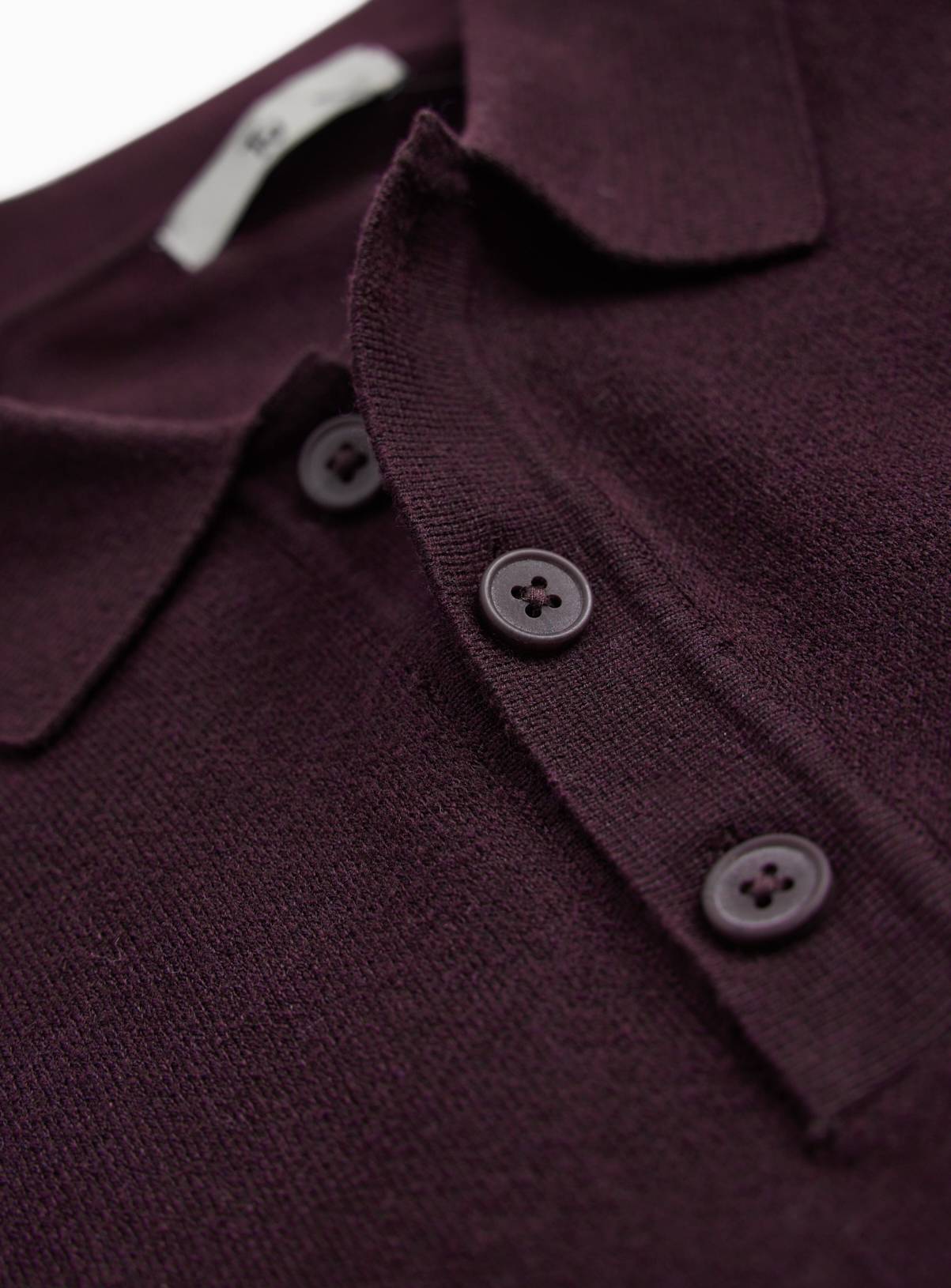 Dark Red Long Sleeve Ribbed Polo Shirt XXXL - Image 4